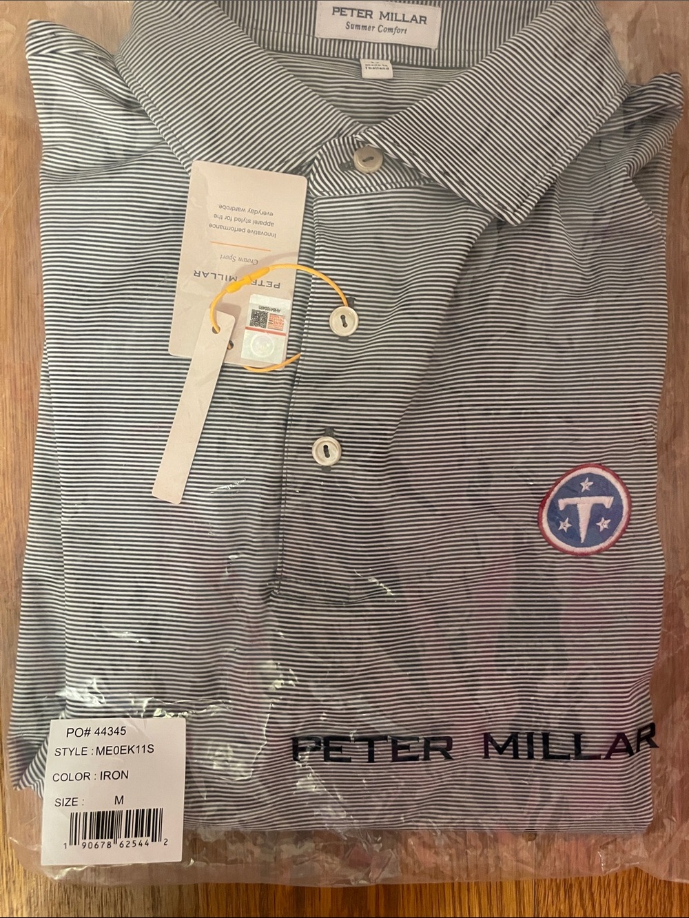 Tennessee Titan’s Peter Millar Iron Striped Polo with Embroidered Crest